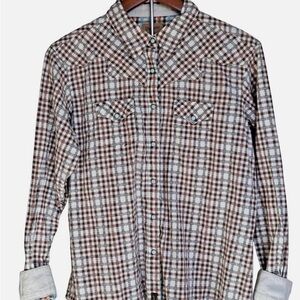 Wrangler Western Snap Brown Blue Embroidered Button Up Womens Size L